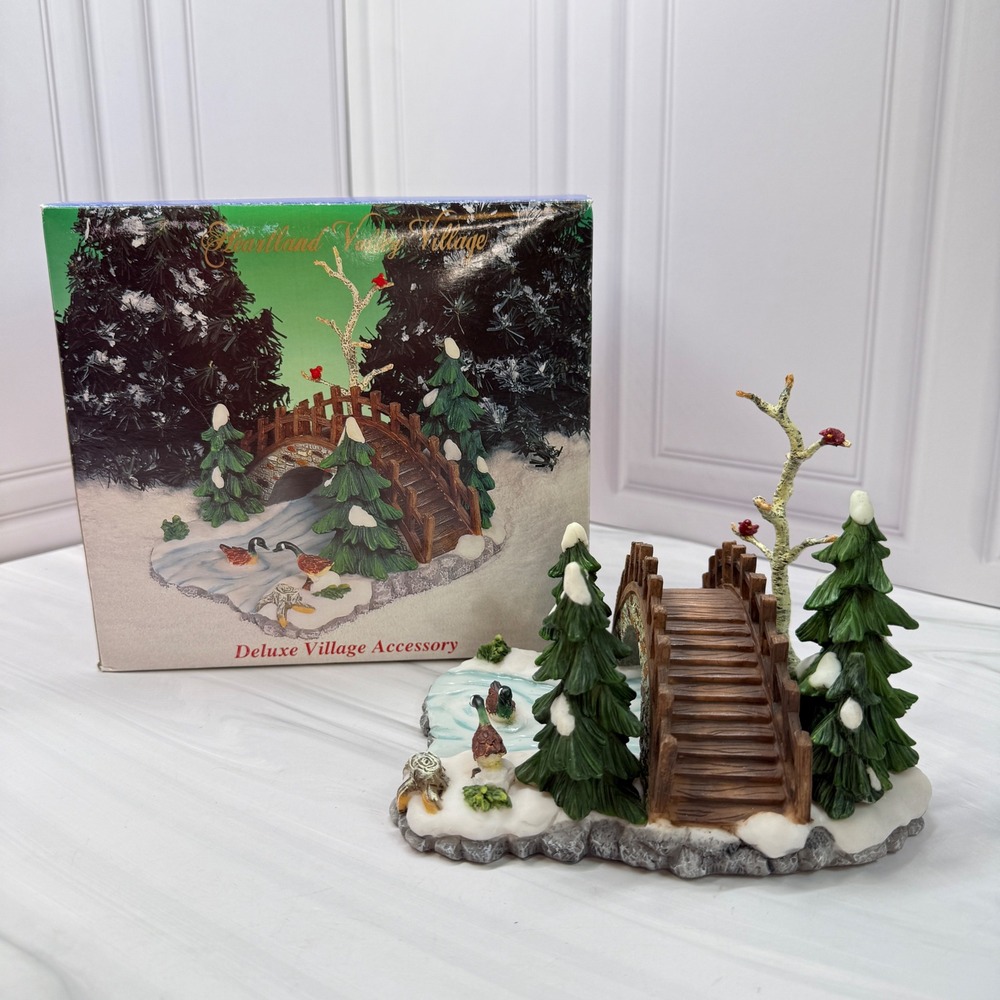 Heartland Valley Village Deluxe Accessory Winter Bridge Ducks Trees O'Well